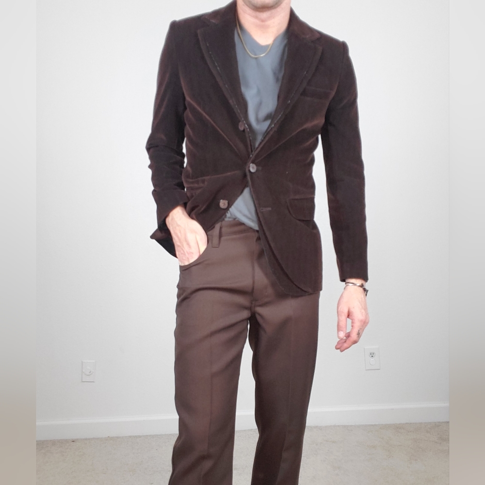 Men's Velvet blazer double vent Chocolate brown Small